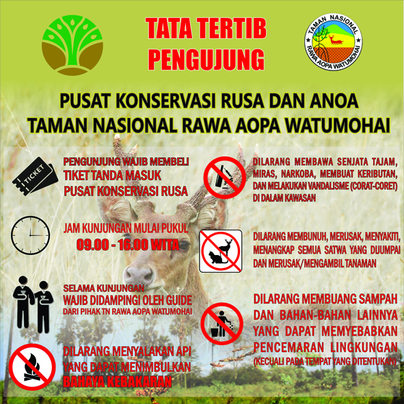 Tata Tertib Pengunjung Pusat Konservasi Rusa dan Anoa Taman Nasional Rawa Aopa Watumohai